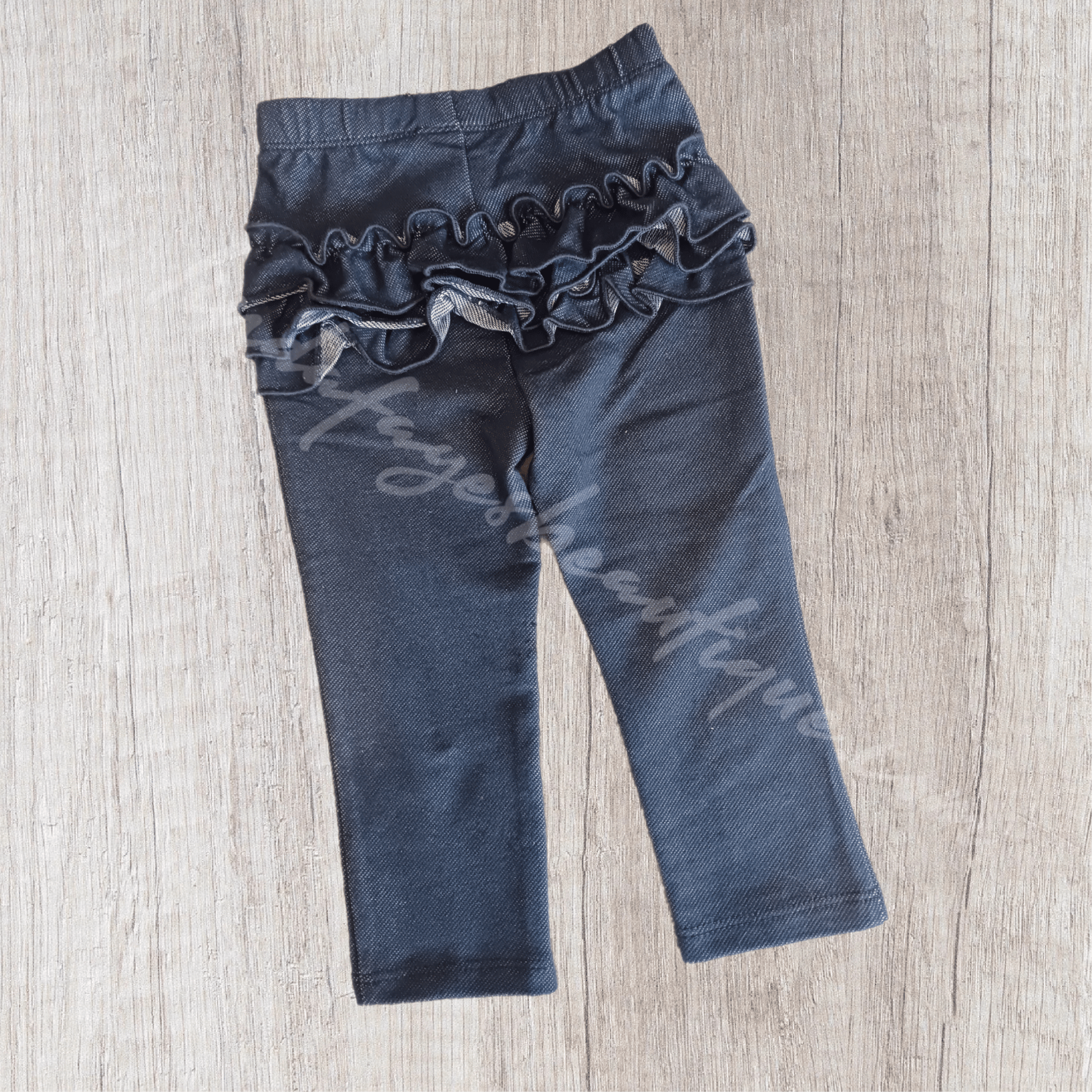 Linda Faye's Beautique 12m RTS Dark Denim Ruffle Jeggings, Ripped