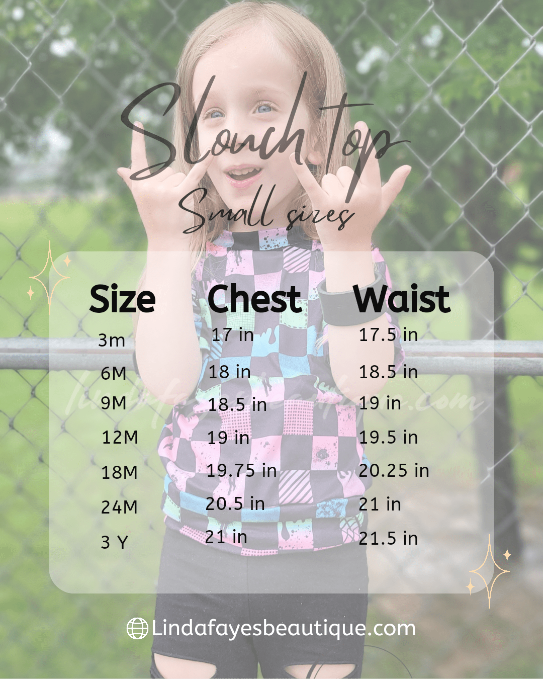 Linda Faye's Beautique Size Charts