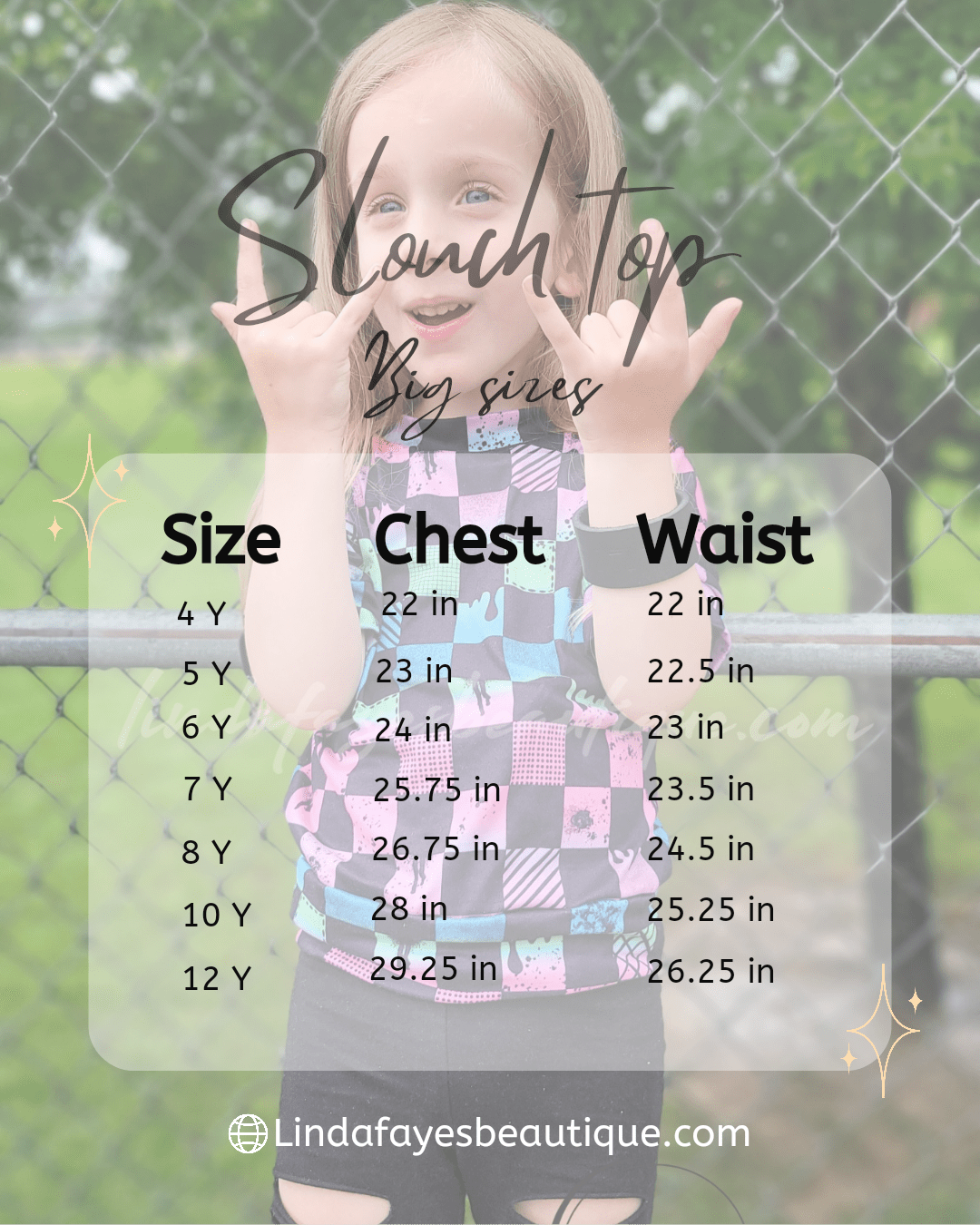 Linda Faye's Beautique Size Charts