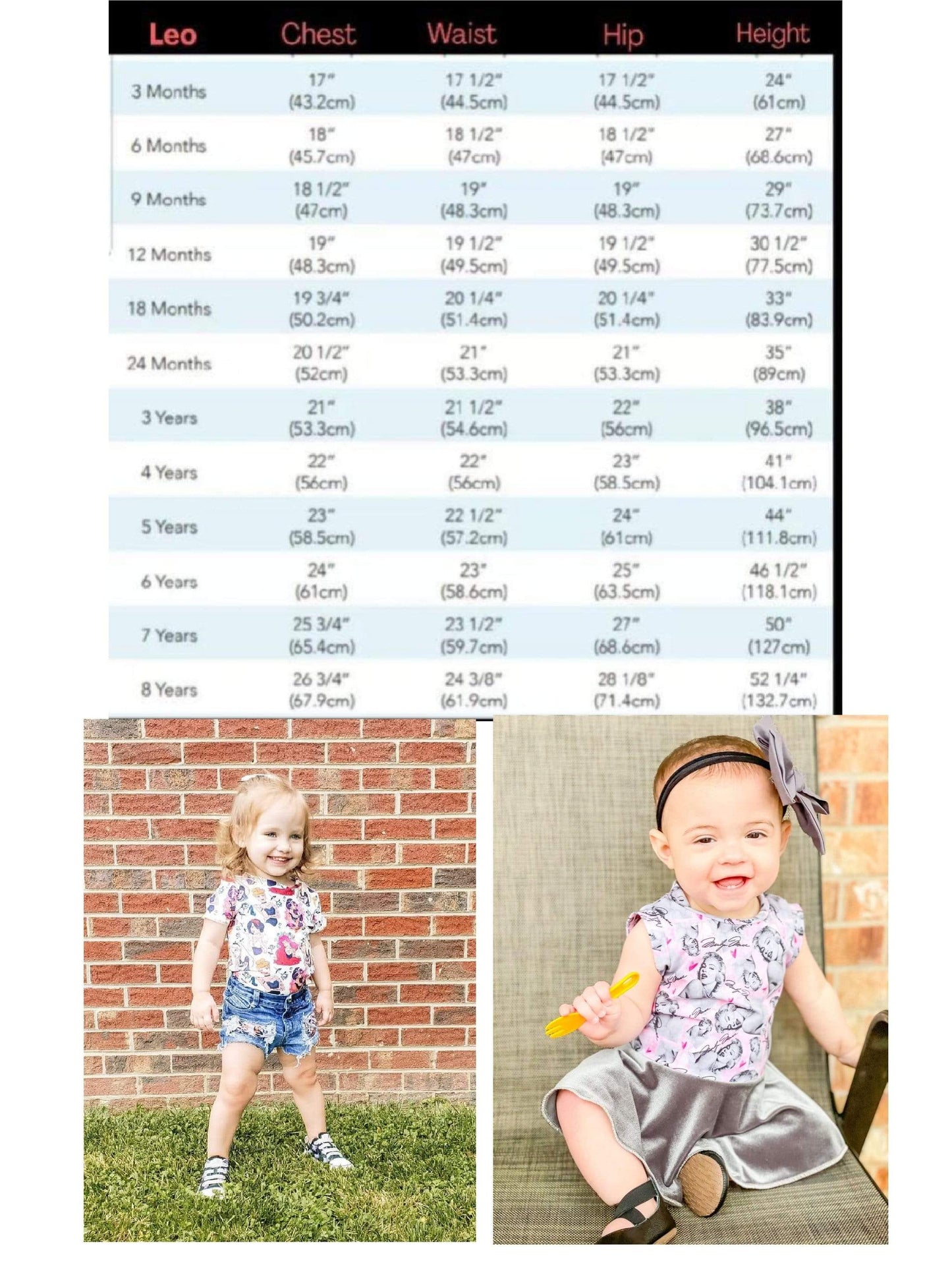 Linda Faye's Beautique Size Charts